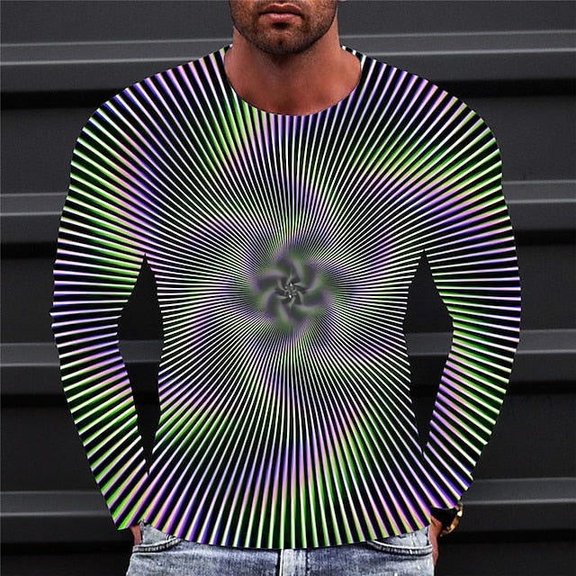 3D Optical Illusion Men's Party Shirt | Black Cotton Crew Neck Tee | Graphic Print Vintage Fashion Apparel for Summer
