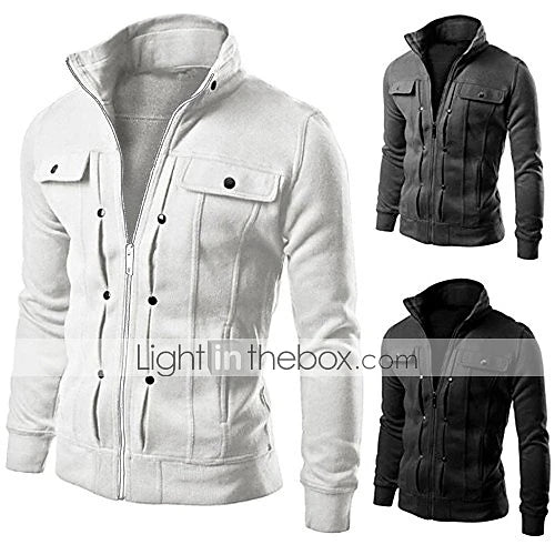 Men's Jacket Street Business Thermal Warm Windproof Zipper Winter Autumn Solid Color Fashion Regular Black White Brown Light Grey Dark Gray Jacket