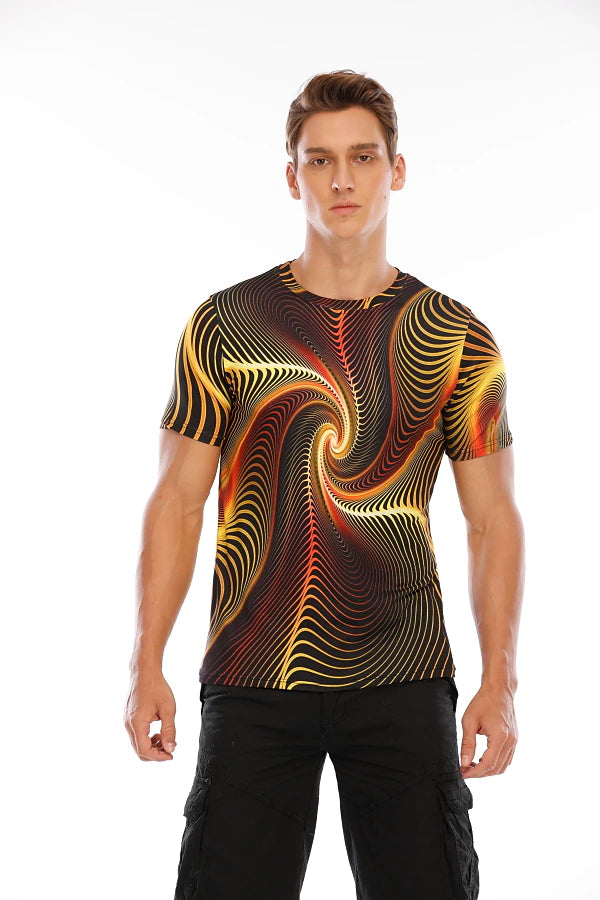 Men's T shirt Tee Shirt Graphic Abstract 3D Round Neck Yellow 3D Print Daily Short Sleeve Print Clothing Apparel Basic Designer Big and Tall