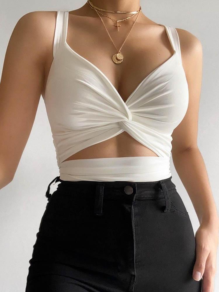 Thick Strap Twisted Cutout Skinny Top