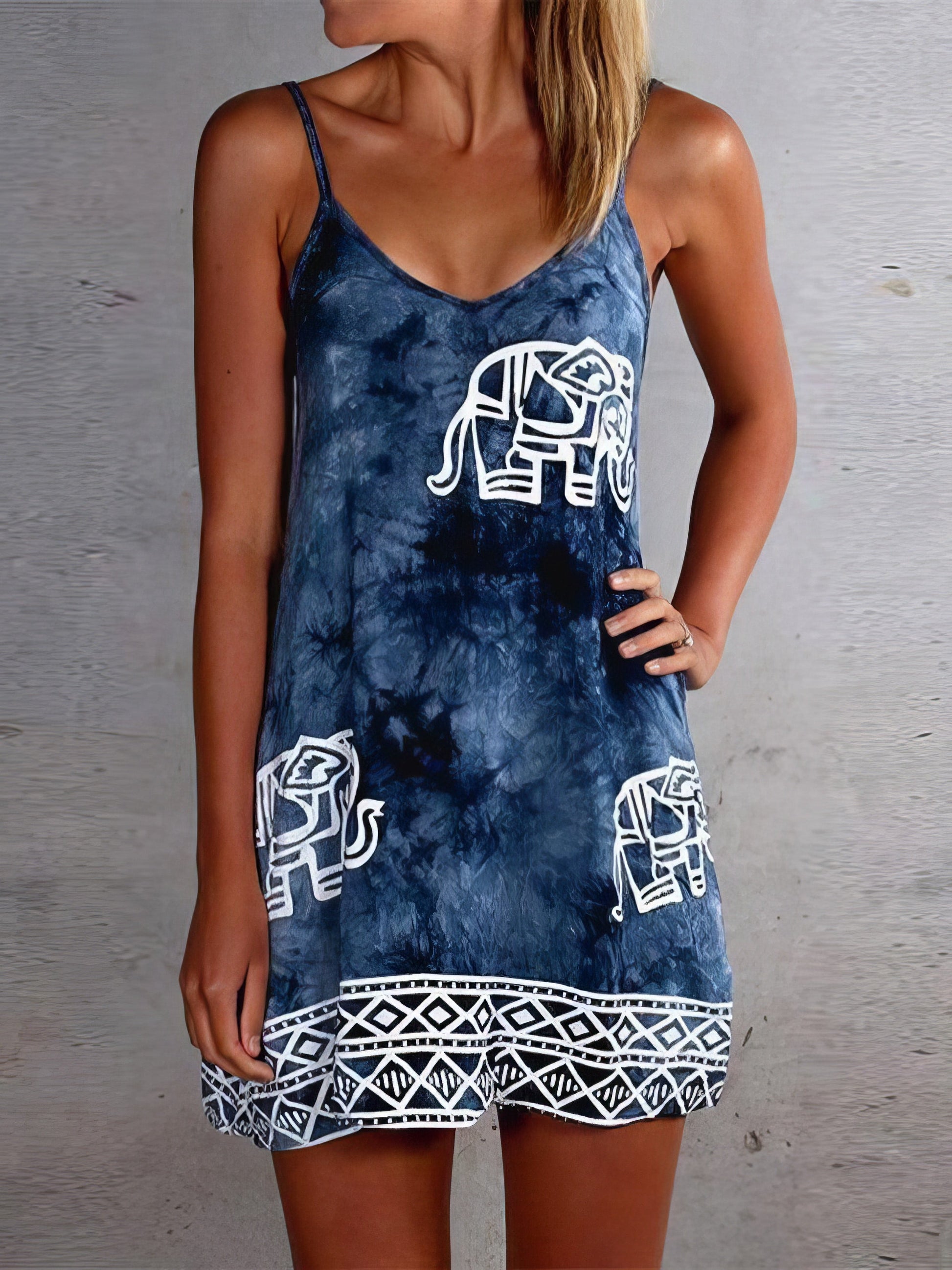 Mini Dresses - Tie-dye Elephant Print Sleeveless Skirt - MsDressly
