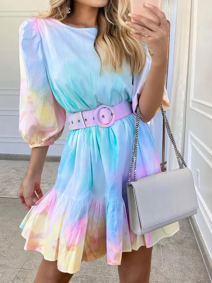 Tie-dye Ruffled Hem Dress