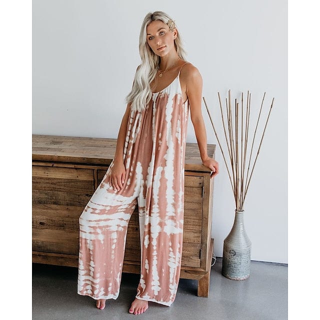 Tie Dye V Neck Fall Jumpsuits for Women