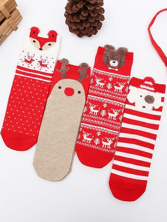 Christmas Party Animal Crew Socks - Set of 4 Warm and Cute Women's Gift