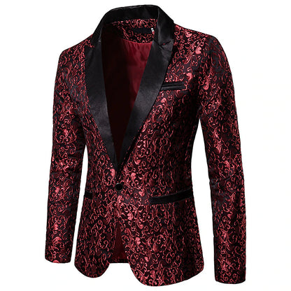 Elegant Floral Men's Jacquard Blazer with Thermal Warmth