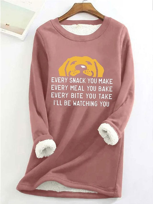 Sherpa Fleece Lined Dog Letter Women's Sweatshirt