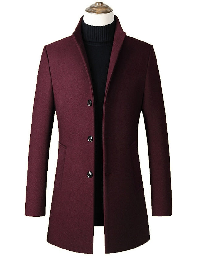 Winter Wool Overcoat with Long Sleeves for Men - Ideal for Spring and Fall Seasons