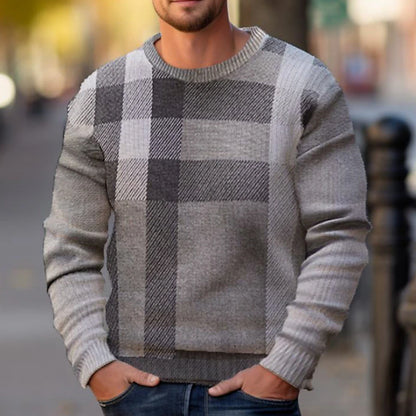Men's Cropped  Sweater Pullover Sweater Jumper Jumper Ribbed Knit Regular Knitted Slim Fit Plaid Crew Neck Modern Contemporary Work Daily Wear Clothing Apparel Winter Khaki Gray S M L