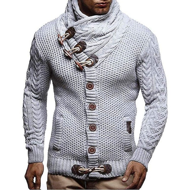 Men's Sweater Cardigan Turtleneck Sweater Cropped Sweater Knit Regular Knitted Turtleneck Going out Weekend Clothing Apparel Fall Winter Sillver Gray Pearl White S M L