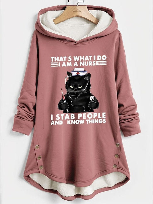 Fleece Lined Cat Letter Women's Hoodie Sweatshirt for Fall & Winter