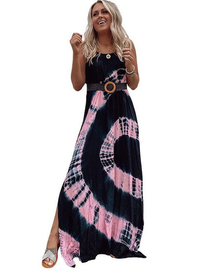 Trendy Backless Spaghetti Strap Tie-Dye Dress with Slit - Women's Stylish Casual Suspender Dress