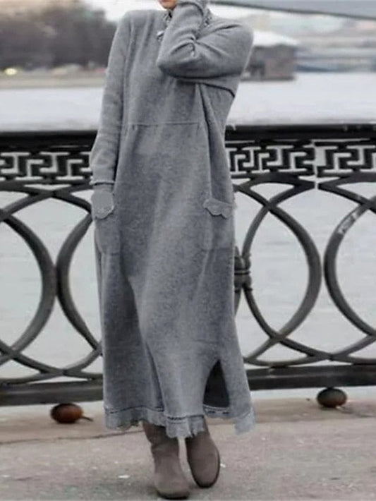 Trendy Women's Maxi Long Sweatshirt Dress