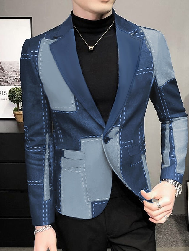 Christmas Blazer Mens Graphic Jacket Patchwork 3D Shirt For Business | Black Winter Denim Floral Plaid Check Fashion Streetwear Coat To Going Out Fall & Turndown Long Sleeve