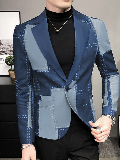 Festive Men's 3D Christmas Blazer with Patchwork Design