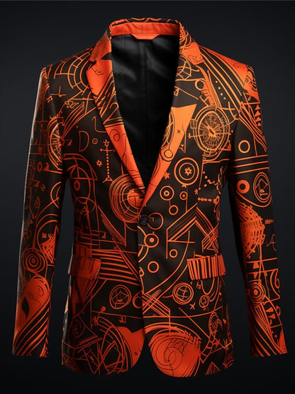 Winter Music Notes Men's Vintage Coat Blazer with Graffiti Design