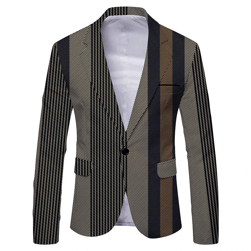 Fashionable Men's Color Block Striped Single Breasted Blazer - Brown/Gray