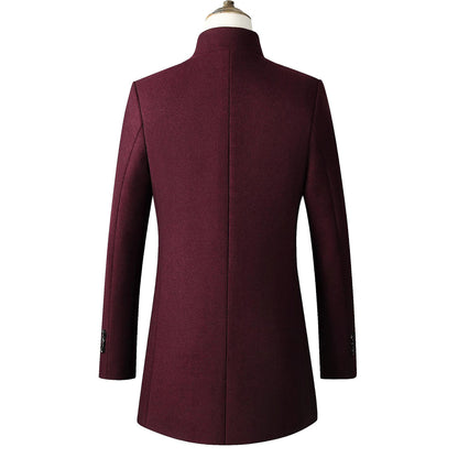 Winter Wool Overcoat with Long Sleeves for Men - Ideal for Spring and Fall Seasons