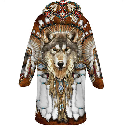 Winter Wolves Men's 3D Ethnic Style Hoodie with Bandana Print