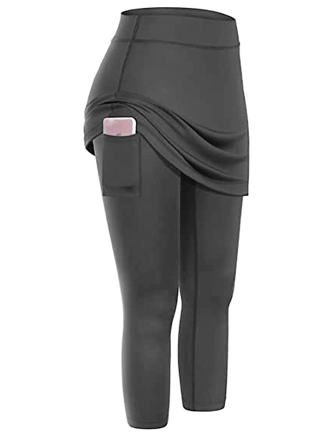 Women's Running Capri Leggings Running Skirt with Tights 2 in 1 with Phone Pocket Base Layer Athletic Athleisure Spandex Breathable Moisture Wicking Soft Gym Workout Running Jogging Sportswear - LuckyFash™