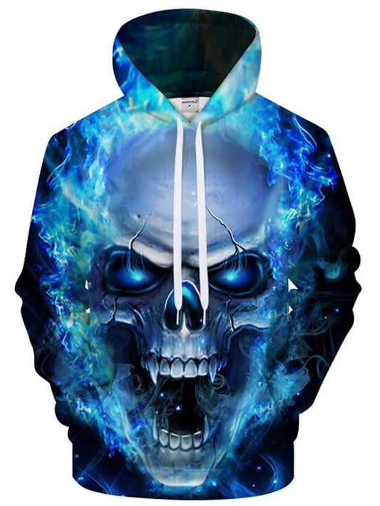 Men's Hoodie Green Blue Pink Yellow Red Hooded Cartoon 3D Print Halloween Daily Going out Plus Size Active Winter Fall Clothing Apparel Hoodies The Skull In The Fire Ghost Rider