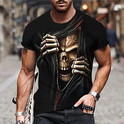 Skull Casual Mens 3D Shirt For Halloween | Blue Summer Cotton | Men'S Unisex Tee Funny Shirts Graphic Prints Crew Neck Custom Black Green Khaki 3D Daily