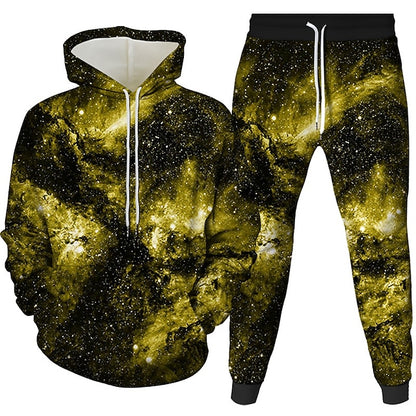 Men's Pullover Hoodie Sweatshirt Wine Royal Blue Purple Gold Green Hooded 3D Galaxy Star Print 2 Piece Front Pocket Daily 3D Print 3D Print Casual Clothing Apparel Hoodies Sweatshirts  Long Sleeve