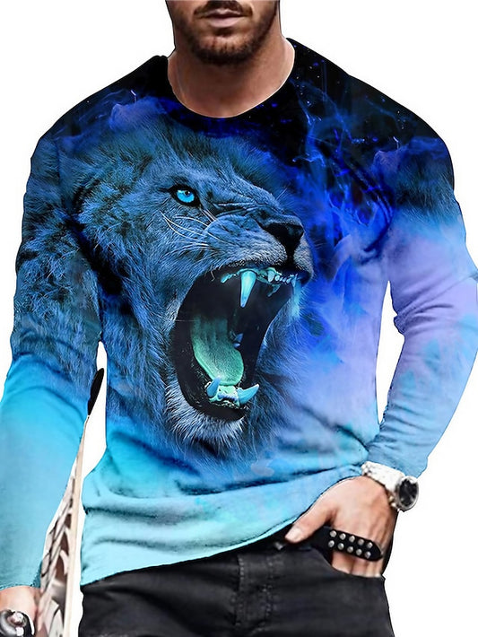 Men's Unisex Shirt T shirt Tee Tee Lion Graphic Prints Crew Neck Black Red Blue Purple Gold 3D Print Daily Holiday Long Sleeve Print Clothing Apparel Designer Casual Big and Tall