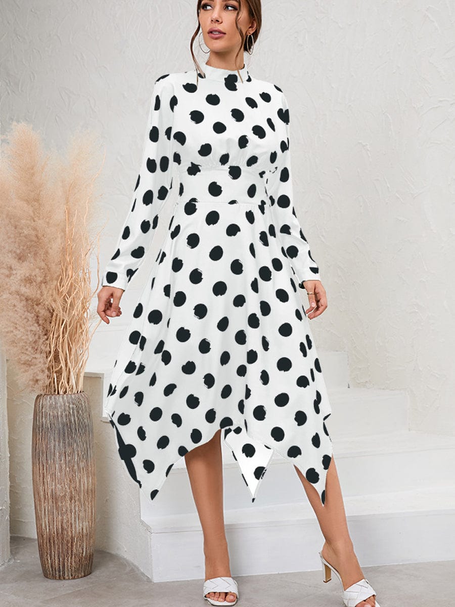 Unique And Chic Style Irregular Polka Dot Long Sleeve Midi Dress