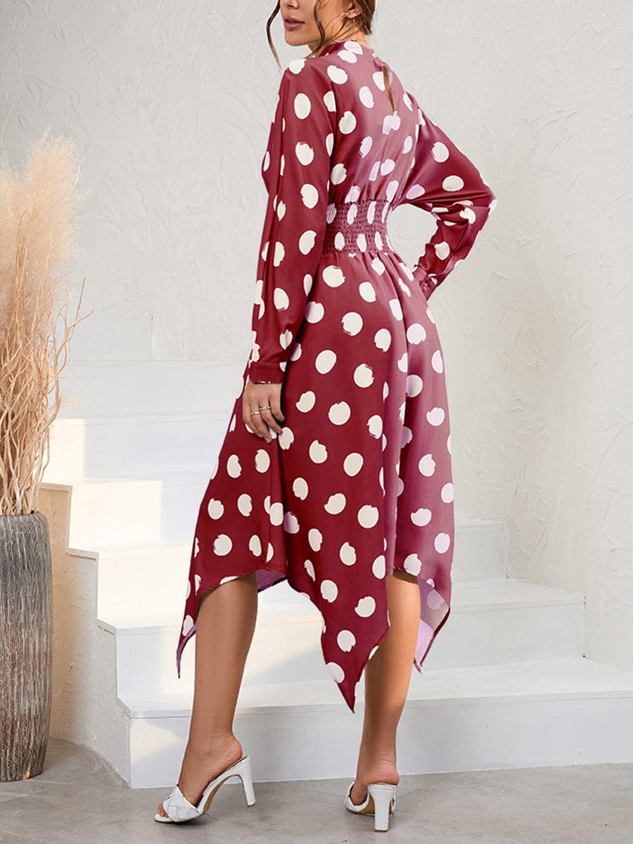 Unique And Chic Style Irregular Polka Dot Long Sleeve Midi Dress