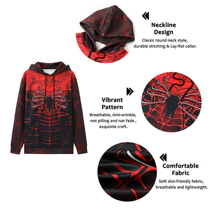 Arachnid Adventure Men's Cotton Blend Hooded Pullover - Halloween Spider Web Graphic Print Outdoor Sports Hoodie