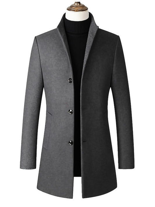 Winter Wool Overcoat with Long Sleeves for Men - Ideal for Spring and Fall Seasons