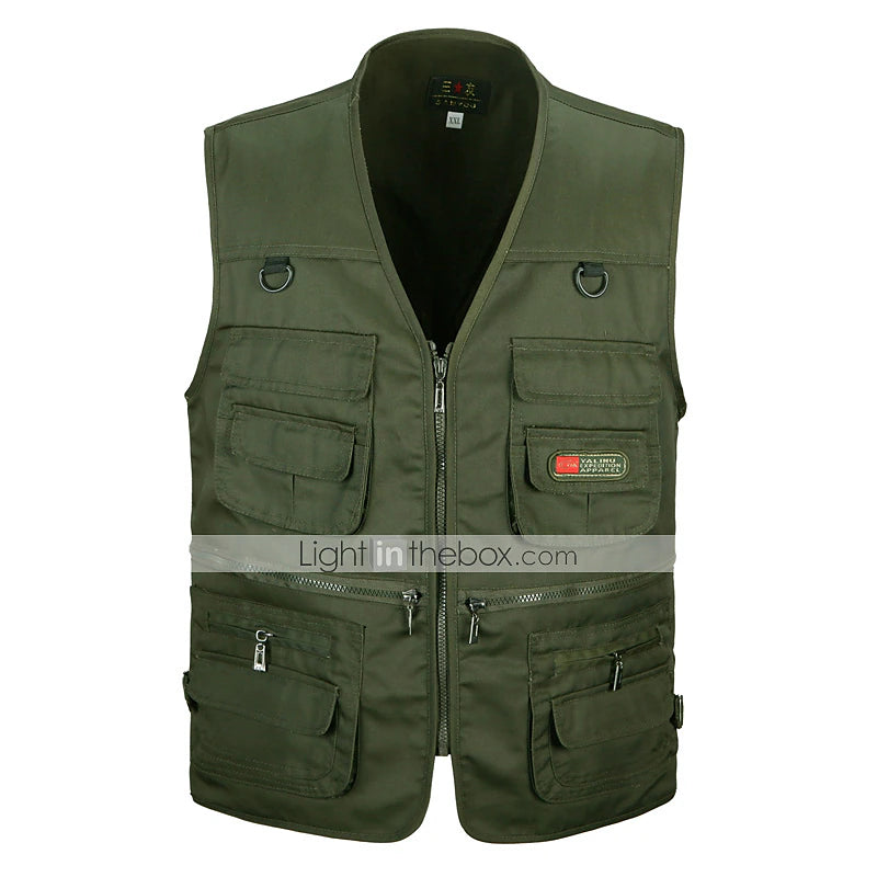 Men's Hiking Vest / Gilet Fishing Vest Outdoor Lightweight Breathable Wear Resistance Multi Pocket Travel Cargo Safari Vest Jacket Top Single Slider Camping Hunting Fishing Black Red Army Green Khaki