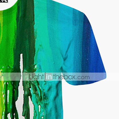 Vibrant 3D Rainbow Print Men's Tee - Summer Festival Apparel