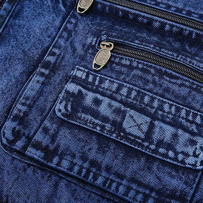 Men's Denim Vest Sports Outdoor Fishing Vintage Fashion Spring Fall Multiple Pockets Polyester Denim Comfortable Plain Zipper V Neck Regular Fit Black Blue Vest