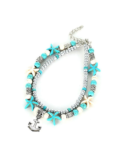 Blue Vintage Tree Print Anklet for Women