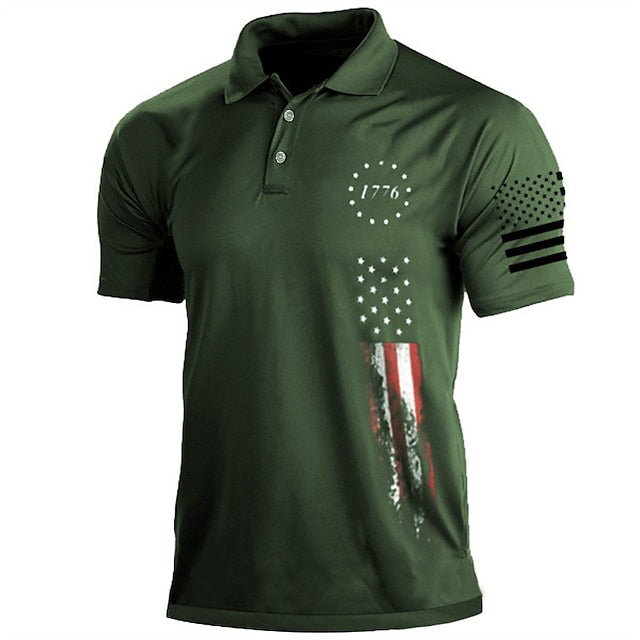 Men's Polo Shirt Golf Shirt Star Turndown Black White Army Green Navy Blue Dark Green 3D Print Street Daily Short Sleeve 3D Button-Down Clothing Apparel Fashion Casual Comfortable