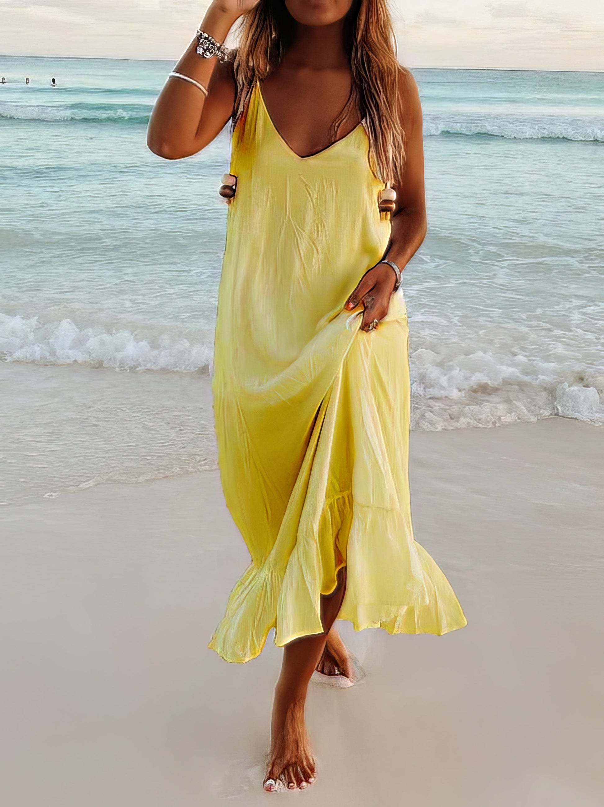 V-Neck Sleeveless Beach Resort Boho Dress
