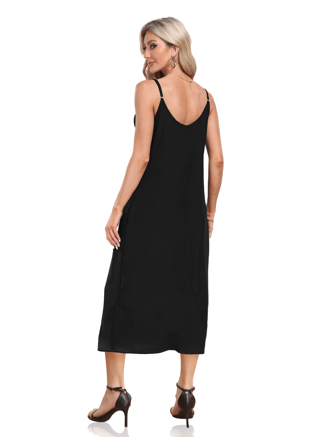 V-neck Solid Pocket Casual Sling Dress Sundress