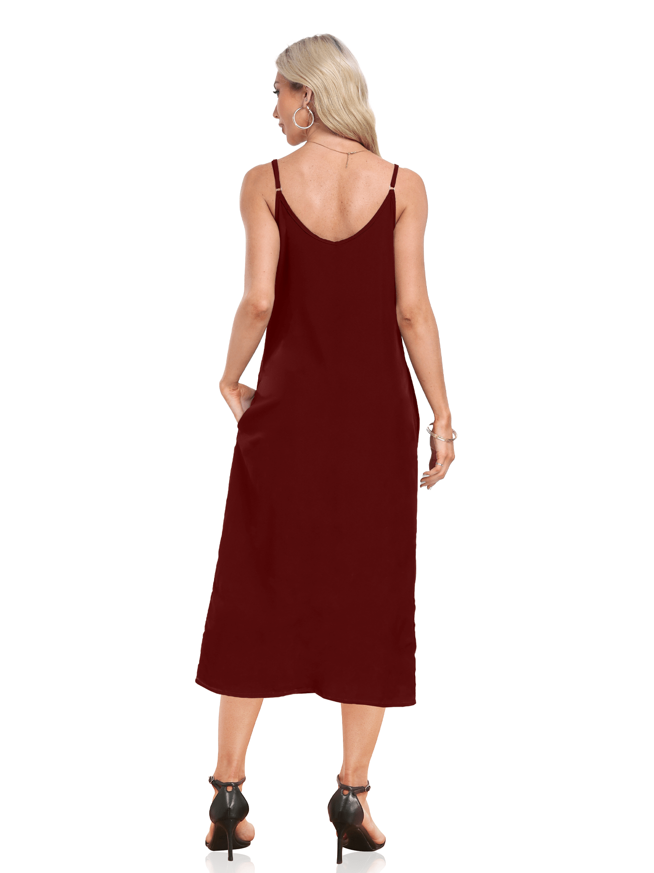 V-neck Solid Pocket Casual Sling Dress Sundress