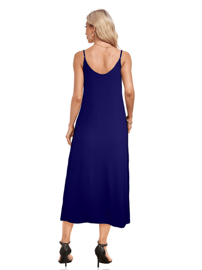 V-neck Solid Pocket Casual Sling Dress Sundress