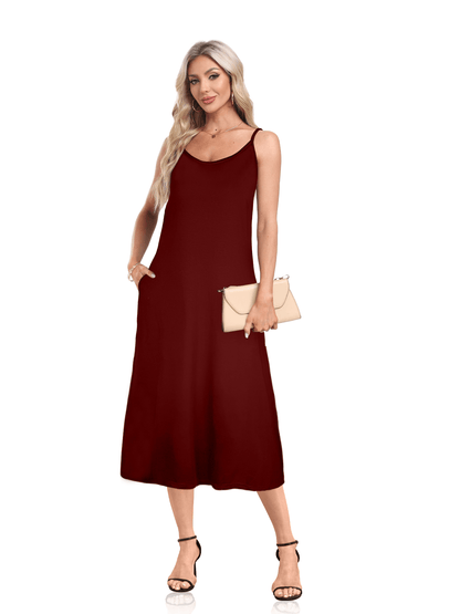 V-neck Solid Pocket Casual Sling Dress Sundress