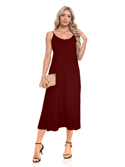 V-neck Solid Pocket Casual Sling Dress Sundress