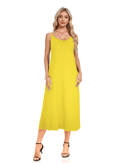 V-neck Solid Pocket Casual Sling Dress Sundress