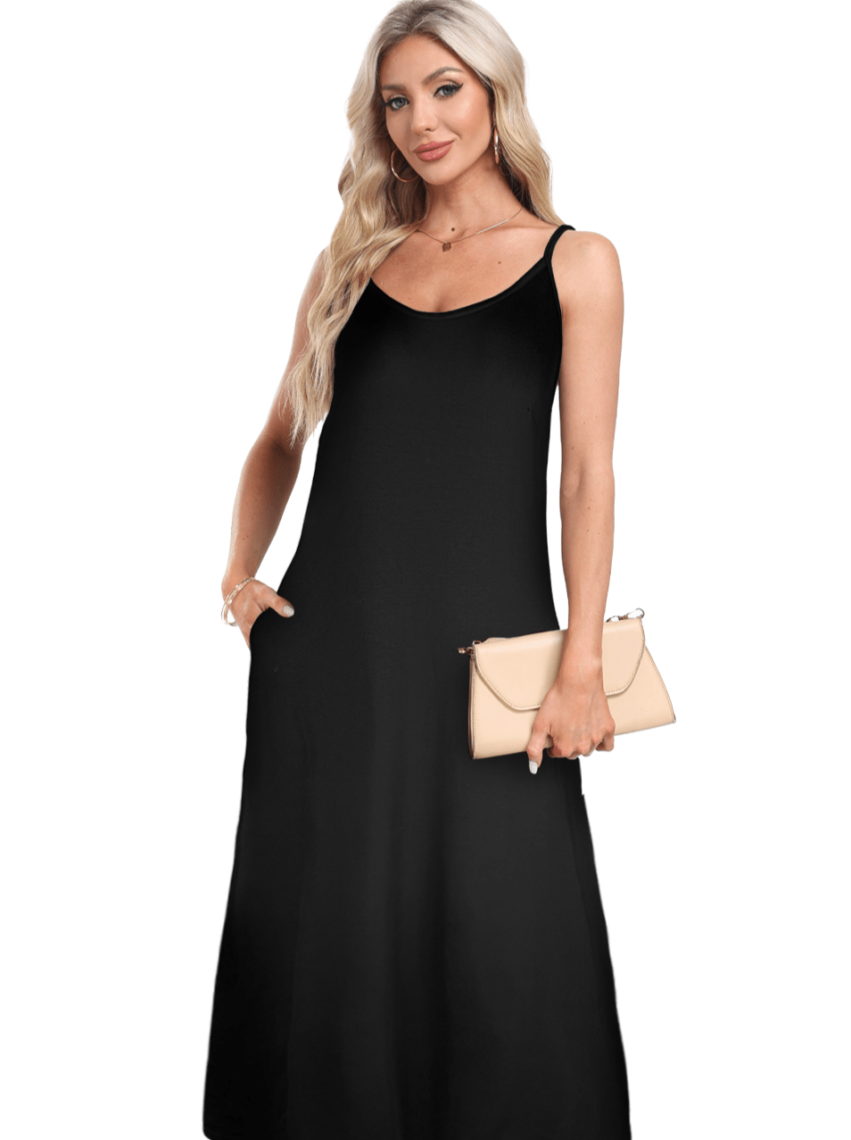 V-neck Solid Pocket Casual Sling Dress Sundress