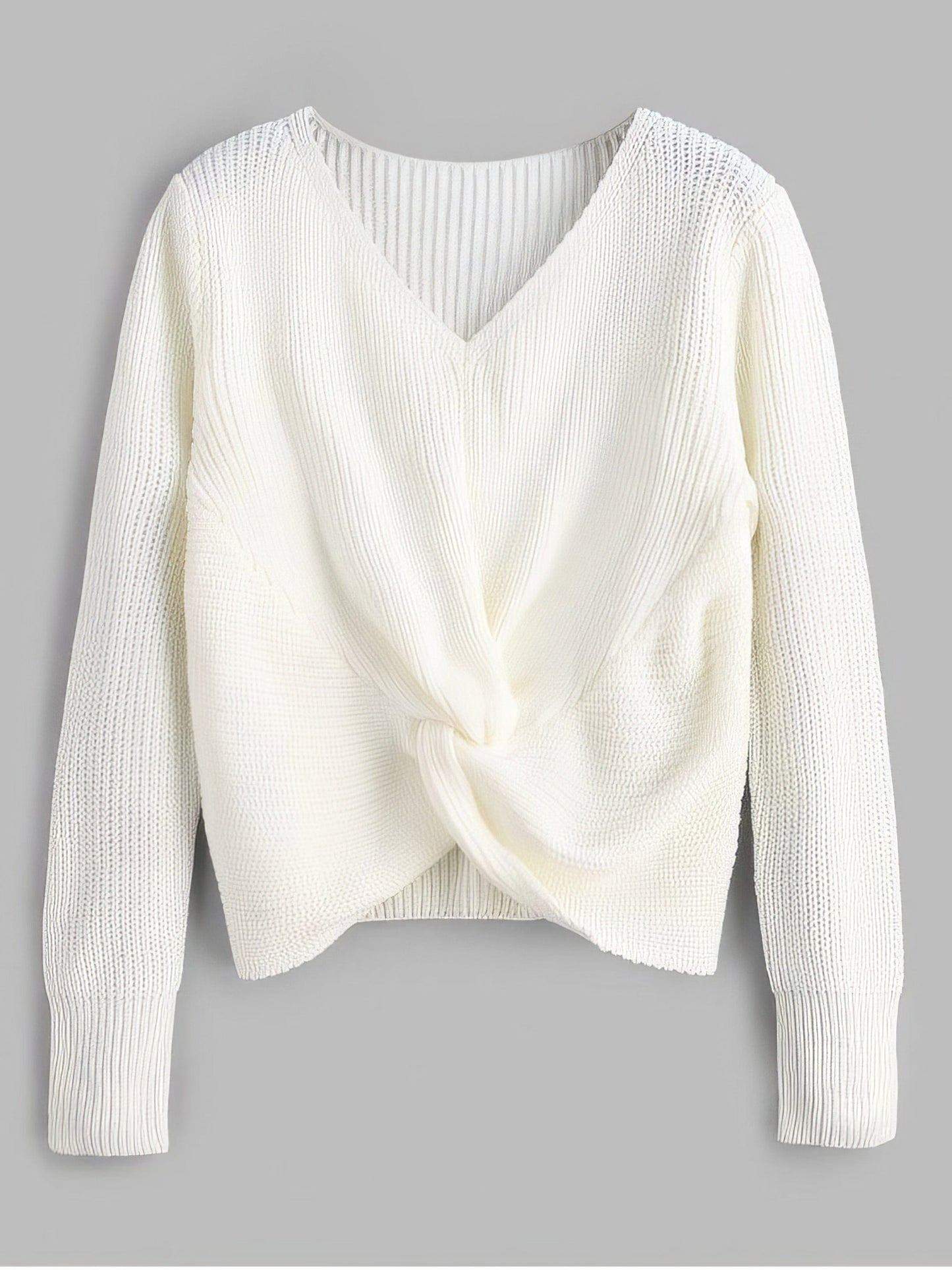 V Neck Twist Front Pullover Sweater