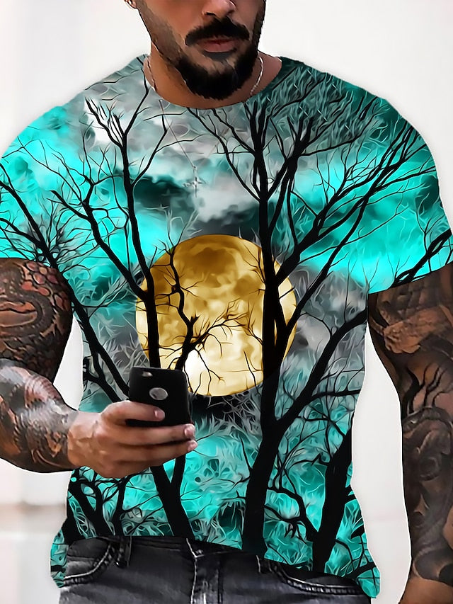 Trees Casual Mens 3D Shirt For Halloween | Purple Summer Cotton | Men'S Unisex Tee Moon Graphic Prints Crew Neck Wine Blue Yellow Red 3D Daily Short Sleeve