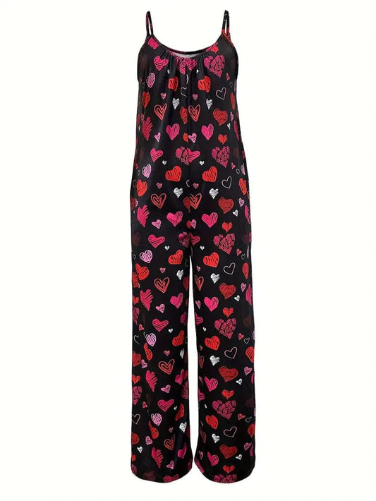 Valentine's Day Heart Print Sleeveless Jumpsuit for Women: Perfect for Spring & Summer