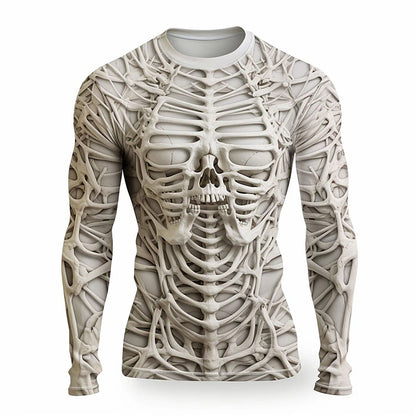 Graphic Skeleton Skulls Fashion Designer Casual Men's 3D Print T shirt Tee Sports Outdoor Holiday Going out T shirt Black White Beige Long Sleeve Crew Neck Shirt Spring &  Fall Clothing Apparel S M L