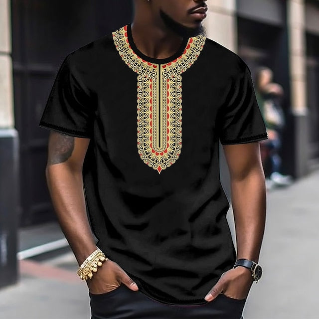 Floral African Mens 3D Shirt Casual | White Summer Cotton | Tee Graphic Color Block Tribal Crew Neck Clothing Apparel 3D Print Outdoor Daily Short Sleeve Fashion Designer Ethnic