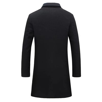 Winter Polyester Men's Trench Coat - Stylish Office & Career Outerwear